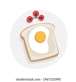 breakfast of toast with fried egg. toast with cherry tomatoes on a plate. Vector illustration.