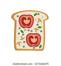 Breakfast Toast, healty food with Bread, tomato, mushroom, mint, pepper and olive.