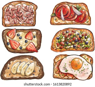 Breakfast toast illustration for presentation project and more