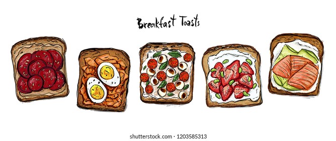 Breakfast toast illustrations.
