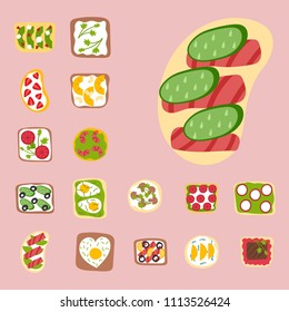 Breakfast toast set slices toasted crust sandwich with butter fried toaster flat cartoon style bread and butter vector illustration.