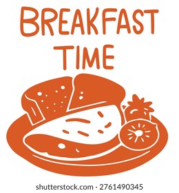 Breakfast toasted bread with omelette citrus slice and strawberry on plate illustration