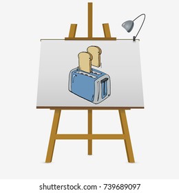 Breakfast. Toaster with bread slices on easel. Hand drawn vector stock illustration.