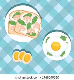 Breakfast toasts with mushrooms and eggs