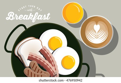 breakfast top view/ flat lay vector/illustration