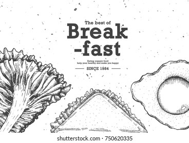 Breakfast with top view use by pen ink drawing technique for food advertising.Vector and illustration.