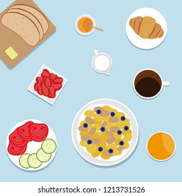 Breakfast. Top view. Vector illustration.