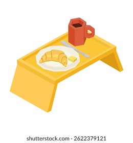 Bandeja de desayuno - Ilustración vectorial isométrica dibujada a mano.
