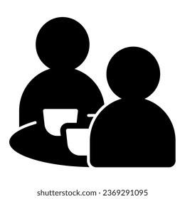 Breakfast with two people solid icon, englishbreakfast concept, two men eating vector sign on white background, breakfast glyph style for mobile concept and web design. Vector graphics