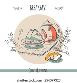 Breakfast vector background. Sketch card