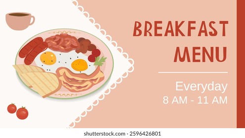 breakfast vector banner design concept, flat style