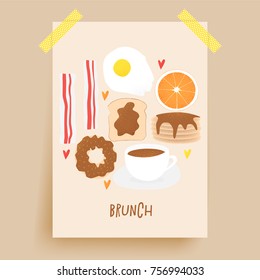 Breakfast vector concept, brunch illustration with donut