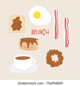Breakfast vector concept, brunch illustration with donut
