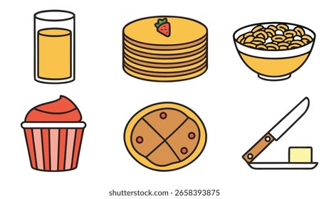 Elementos de Vector de desayuno elementos para iconos silueta conjunto de diseño incluyendo