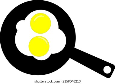 breakfast vector icon scrambled eggs in black frying pan