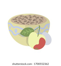 Breakfast vector illustration, porridge, egg and apple