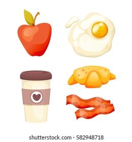 Breakfast vector set. Cartoon food set. Coffee,beacon, egg on a white background