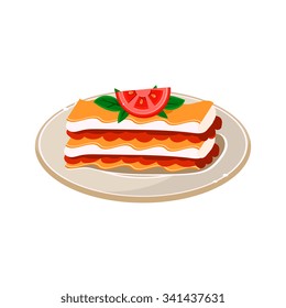 Breakfast Waffle with Tomato. Vector Illustration Appetizing dishes collection