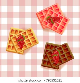 Breakfast waffles on vintage pattern Vector backgrounds