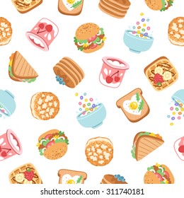 Breakfast yummy food seamless pattern