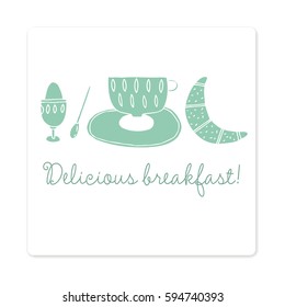 Breakfast-croissant with tea and egg
