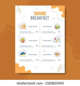 Breakfasts Menu Template Flat Cartoon Background Vector Illustration