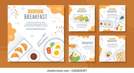 Breakfasts Social Media Post Template Flat Cartoon Background Vector Illustration