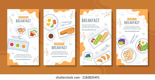 Breakfasts Social Media Stories Template Flat Cartoon Background Vector Illustration