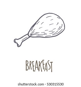 Icono dibujado a mano del desayuno sobre fondo blanco. Ilustración de Doodle
