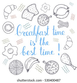 Breakfest hand drawn icon over white background. Doodle illustration