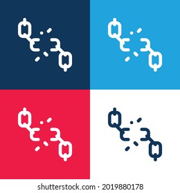 Rompiendo azul y rojo cuatro colores conjunto de iconos mínimo