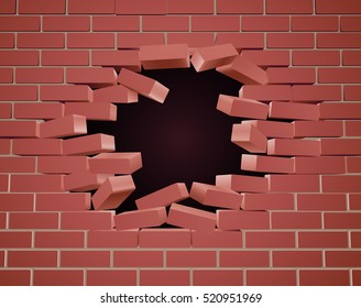 A Breaking Brick Wall Being Blown Apart