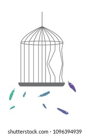 Breaking cage, Animal liberation, illustration