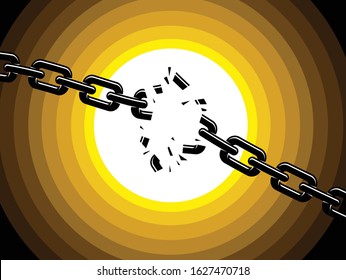 Breaking chain freedom and liberty concept vector illustration in poster style, liberation, weak link concept.