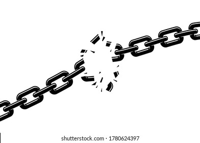 Breaking Chain Freedom And Liberty Concept Vector Illustration In Poster Style, Liberation, Weak Link Concept.