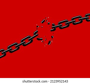 Breaking Chain Freedom And Liberty Concept Vector Illustration In Poster Style, Liberation, Weak Link Concept.