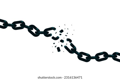 Breaking chain freedom and liberty concept vector illustration in poster style, liberation, weak link concept.