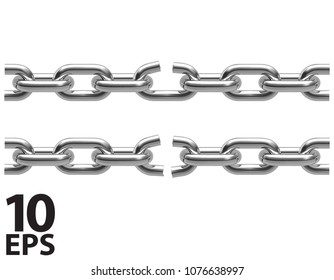 Breaking chain isolated. Realistic vector 3d illustration