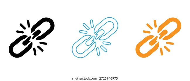 Rompiendo Enlaces de cadena en negro, azul y naranja sobre fondo blanco
