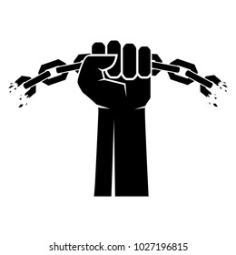 Breaking chain protest, rebel vector poster. Human hands and broken chain .Freedom concept. Vector illustration