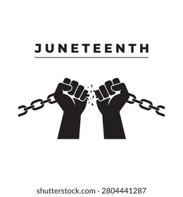Breaking chains silhouette with hands juneteenth commemoration on white background