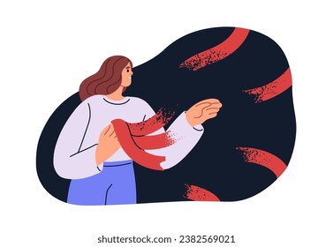 Breaking connections, links, torn detached ties. Person in life crisis, psychology concept. Separation, conflict, broken relationships, split. Flat vector illustration isolated on white background