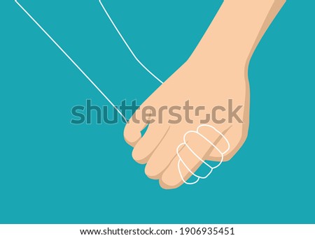 Breaking up families, torn-apart couples, Two hold hands with one in outline. Vector illustration.