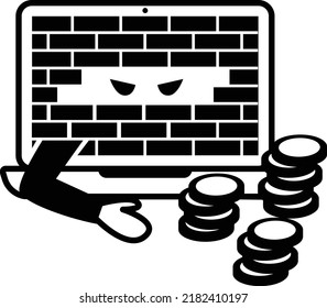 Breaking Firewall and stealing cryptocurrency Concept, bypassing Network Security vector icon design, White Collar Crime symbol, Computer crime Sign, security breakers stock illustration