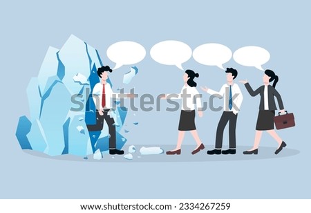 Breaking the ice, warm and friendly greeting, business meeting with positive atmosphere concept, Businessman breaking through ice to have conversation with new colleagues.