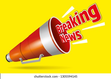 breaking new with megaphone on a yellow back ground 