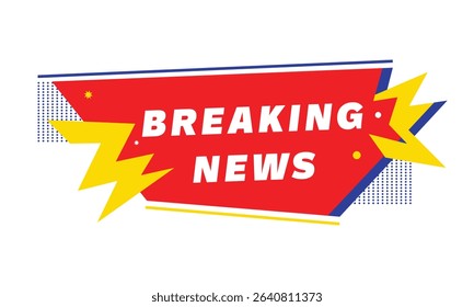 breaking news announcement banner red and yellow graphic design overlay banner for live stream media alert suitable for urgent television broadcast or digital journalism update interface design
