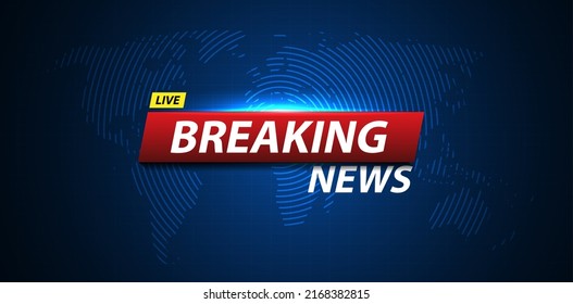 Breaking news background business or technology template. breaking news text on dark blue with earth and world map background, TV news show broadcast. vector design.