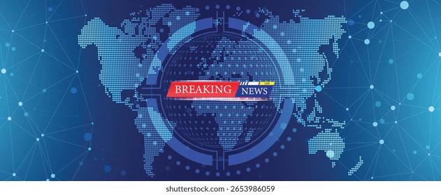 Fondo de noticias de última hora con el mapa del mundo digital y la moderna cuadrícula de datos en tonos azules.