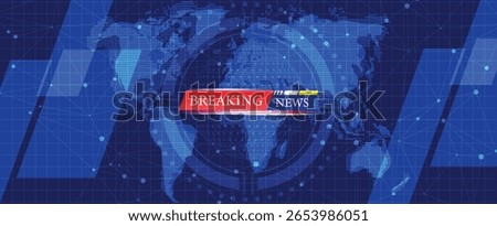 Breaking news background with digital world map and modern data grid in blue tones.